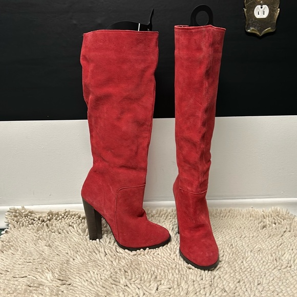 Colin Stuart Red Knee High Boots - Picture 1 of 5